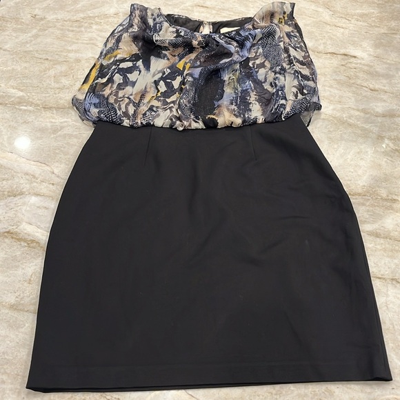 Aidan‎ Mattox Silk Blouson Mini Dress | Blue Grey Black | Size 14 | Excellent - Picture 4 of 15